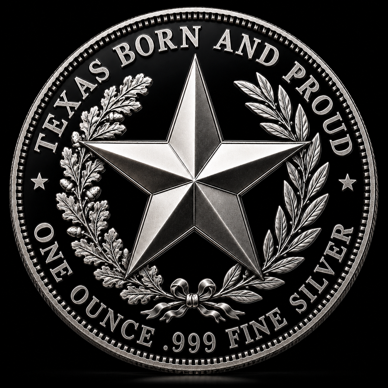 Texas Bullion Boy coin — reverse: Lone Star, TEXAS BORN AND PROUD, One Ounce .999 Fine Silver